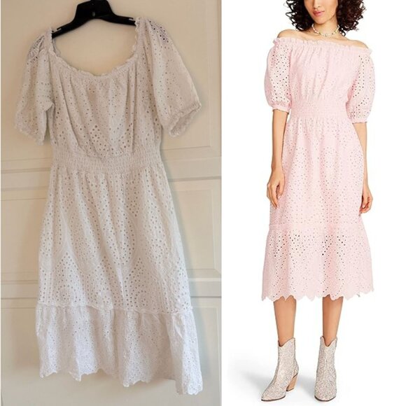 Betsey Johnson Dresses & Skirts - Betsy Johnson White Eyelet-Embroidered Off-the-Shoulder Midi Dress 41717